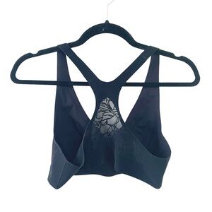 LULULEMON Black Racerback Sports Bra Semi Sheer Floral Deign Back 6